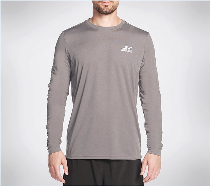  Men Split K Long Sleeve Tee Shirt Gray