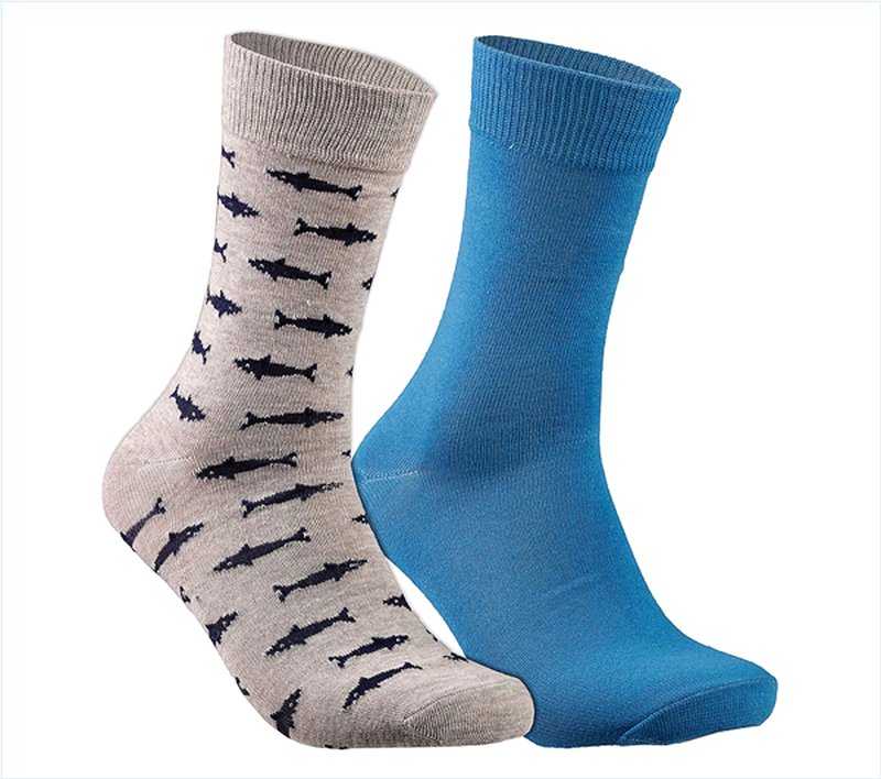  Men 2 Pack Comfort Crew Socks Z Gray/Blue