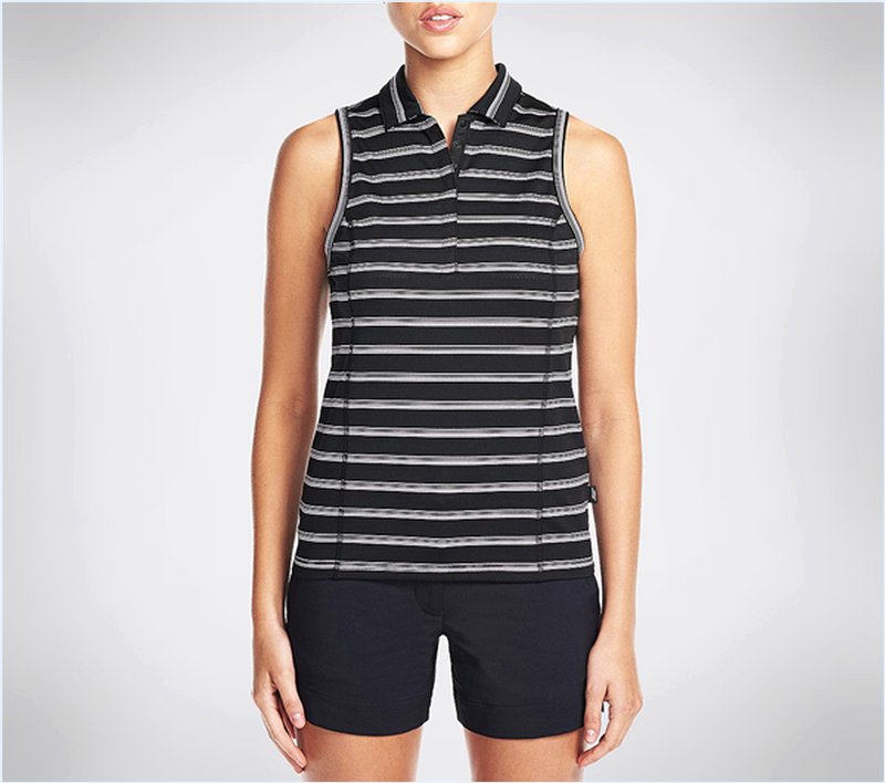  Women GO Golf Topped Shot Sleeveless Polo Shirt Black