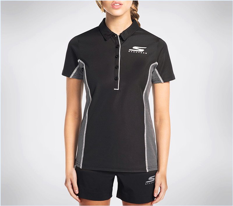  Women GO Golf Half Shot Polo Shirt Black