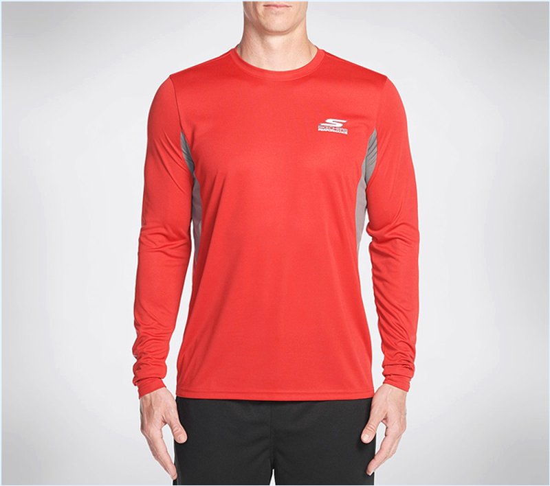  Men Split K Long Sleeve Tee Shirt Red