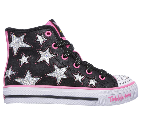  Girls Twinkle Toes: Shuffles - Rockin Stars Black/Neon Pink