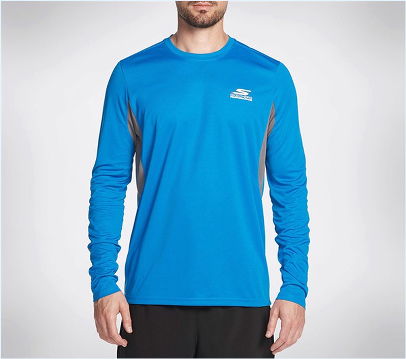  Men Split K Long Sleeve Tee Shirt Blue