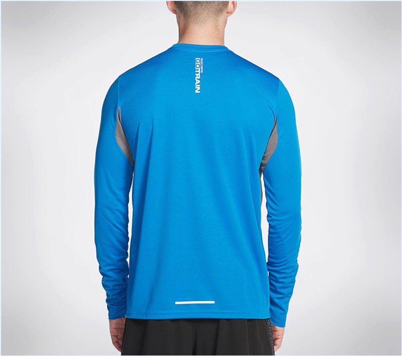  Men Split K Long Sleeve Tee Shirt Blue