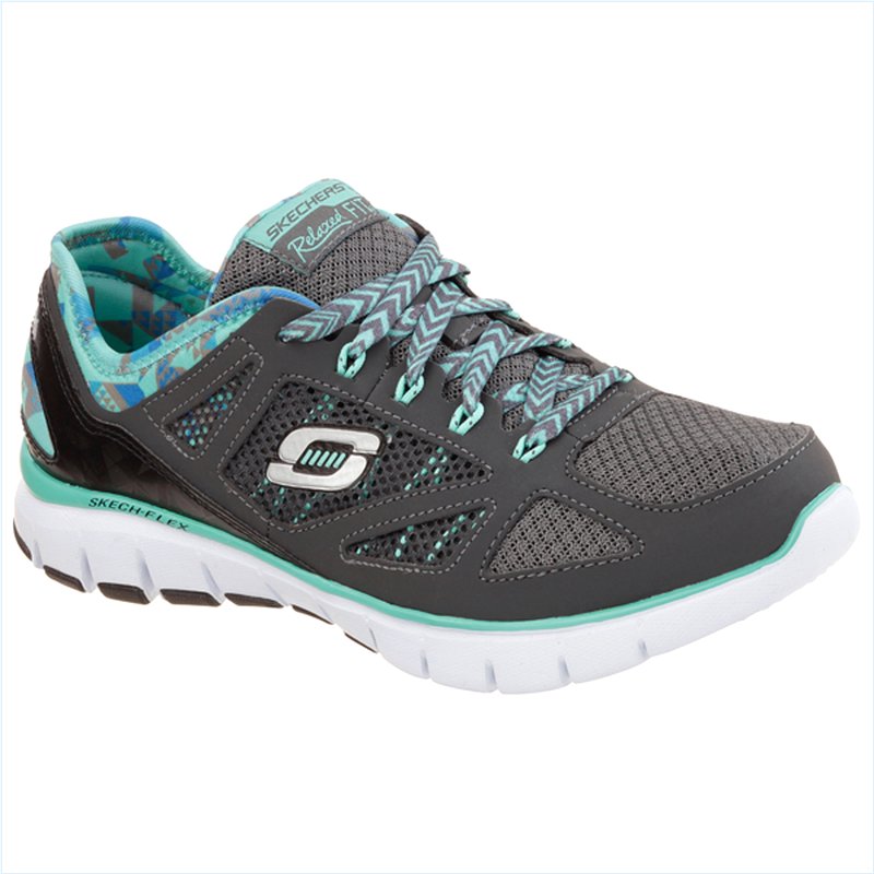  Women Relaxed Fit: Skech-Flex - Ultimate Reality Charcoal/Aqua