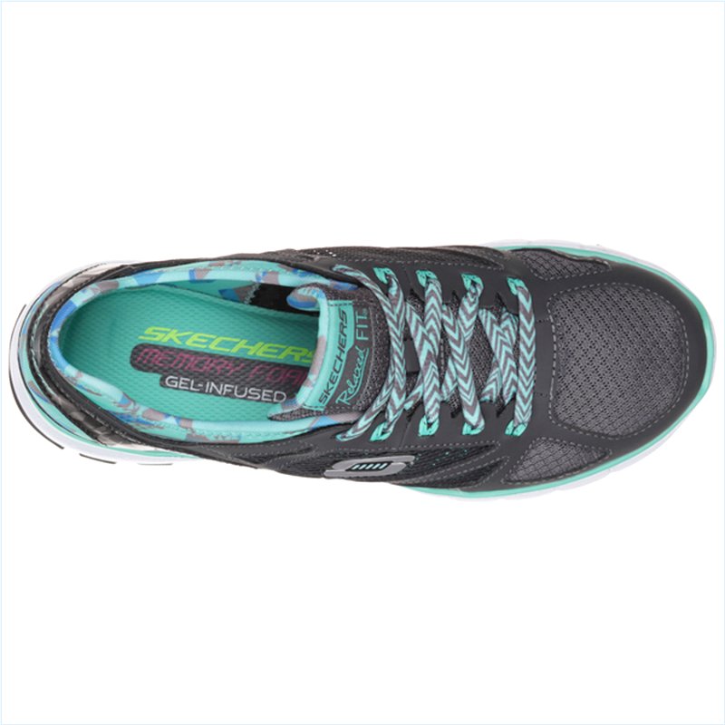  Women Relaxed Fit: Skech-Flex - Ultimate Reality Charcoal/Aqua