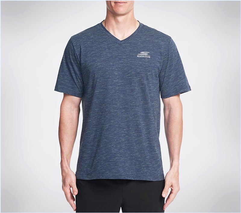  Men Bolsa Chica V Neck Tee Shirt Blue