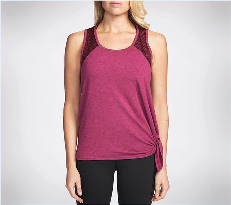  Women Castle Peak Side Tie Tank Top Pink