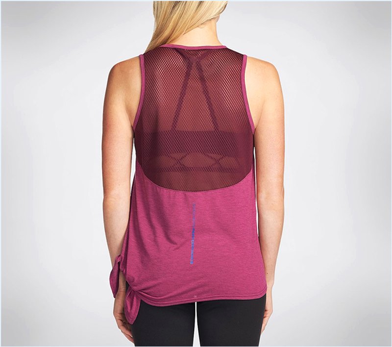  Women Castle Peak Side Tie Tank Top Pink