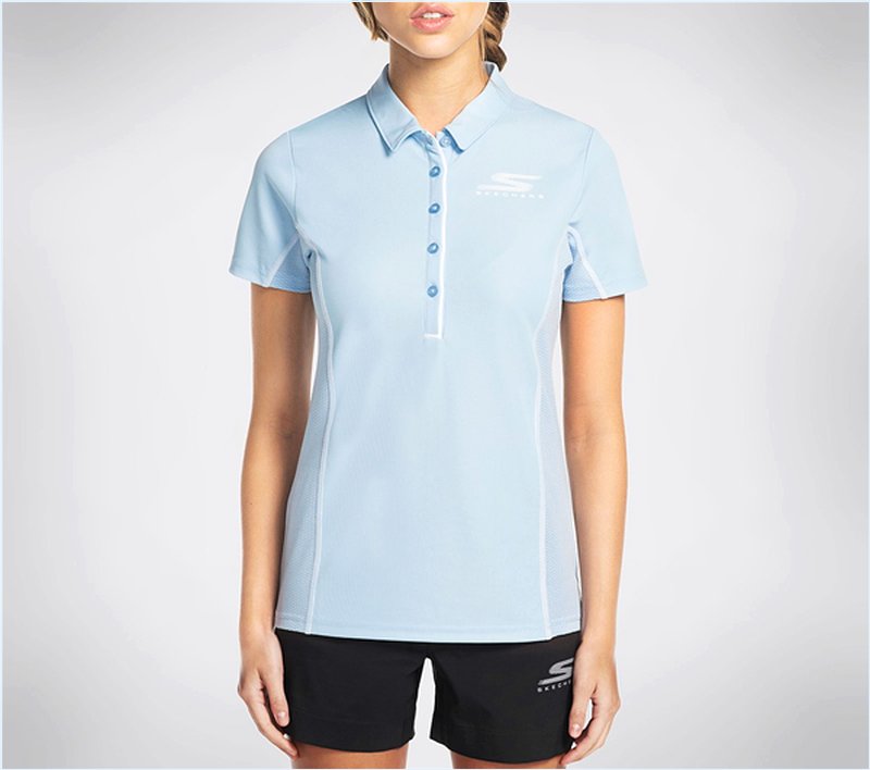  Women GO Golf Half Shot Polo Shirt Light Blue