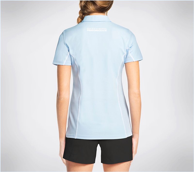  Women GO Golf Half Shot Polo Shirt Light Blue